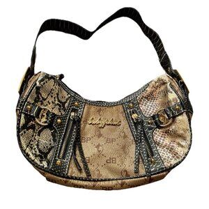 Vintage Baby Phat Snake Skin Shoulder Hand Bag Gold Black White Stones NWT RARE